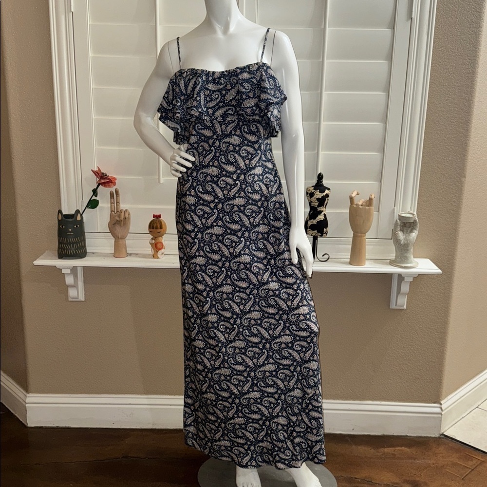 J. Crew Ruffle Silk Slip Dress Midnight Paisley